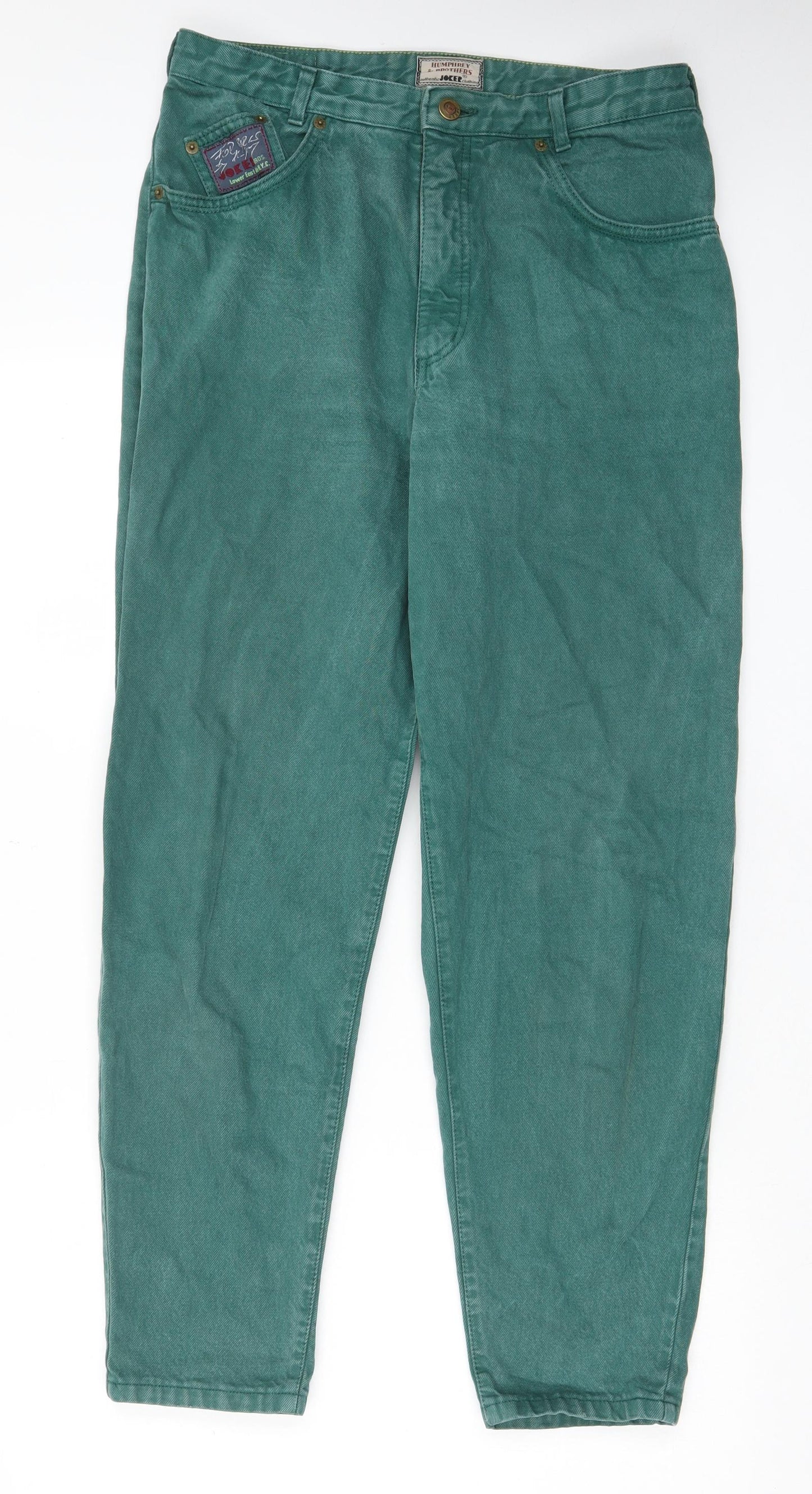 Joker Womens Green Cotton Straight Jeans Size 14 L29 in Regular Zip - Pockets, Belt Loops, Embroided