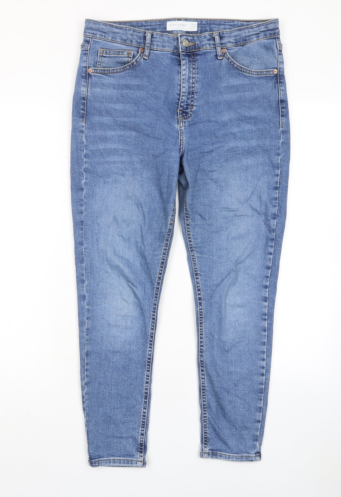 Topshop Womens Blue Cotton Skinny Jeans Size 32 in L30 in Regular Zip - Pockets, Belt Loops