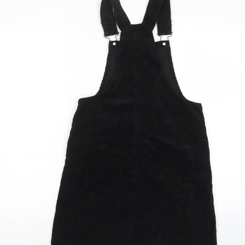 New Look Womens Black Cotton Pinafore/Dungaree Dress Size 6 Square Neck Button