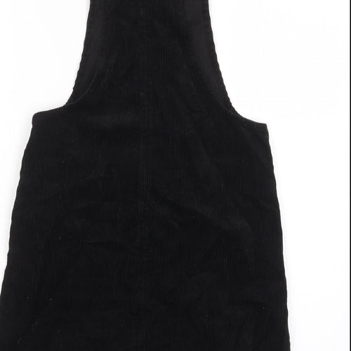 New Look Womens Black Cotton Pinafore/Dungaree Dress Size 6 Square Neck Button