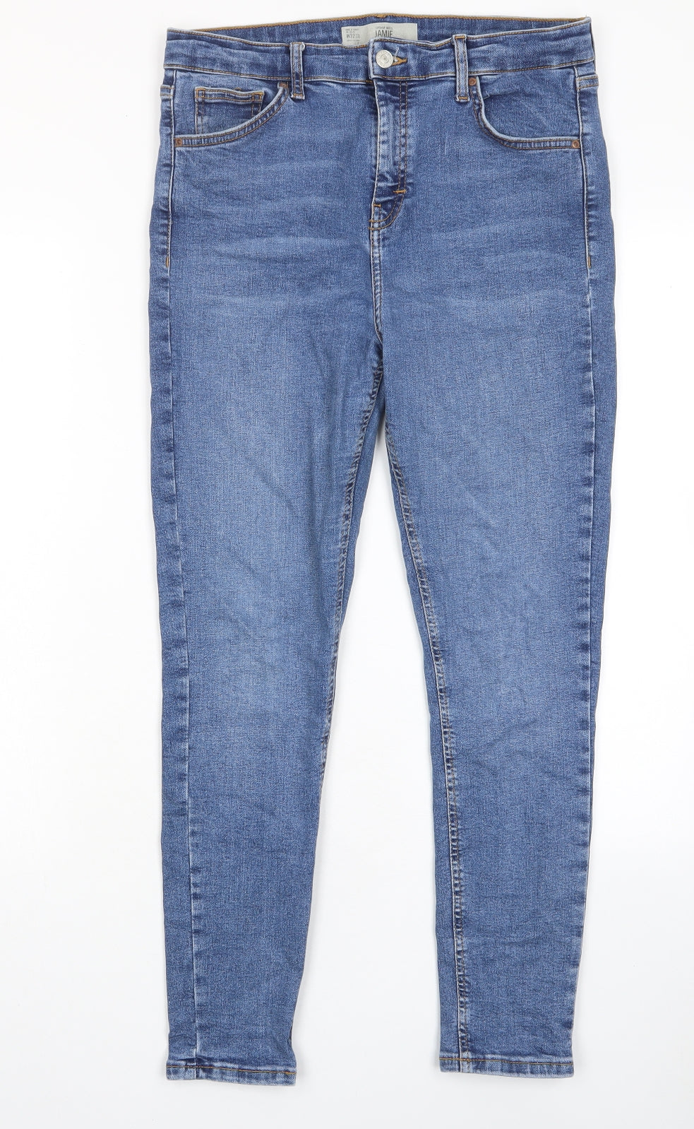Topshop Womens Blue Cotton Skinny Jeans Size 32 in L30 in Regular Zip - Pockets, Belt Loops