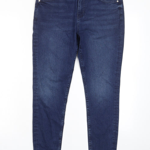 Marks and Spencer Womens Blue Cotton Skinny Jeans Size 12 L27 in Regular Zip - Pockets