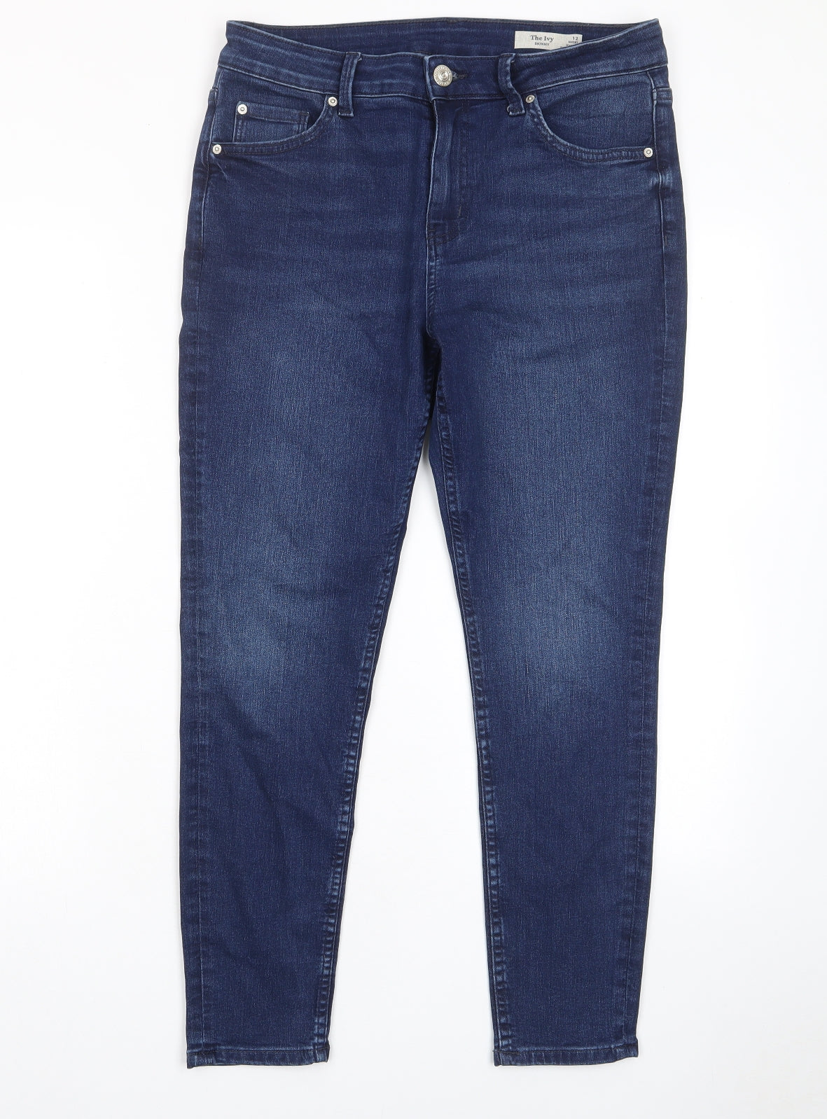 Marks and Spencer Womens Blue Cotton Skinny Jeans Size 12 L27 in Regular Zip - Pockets