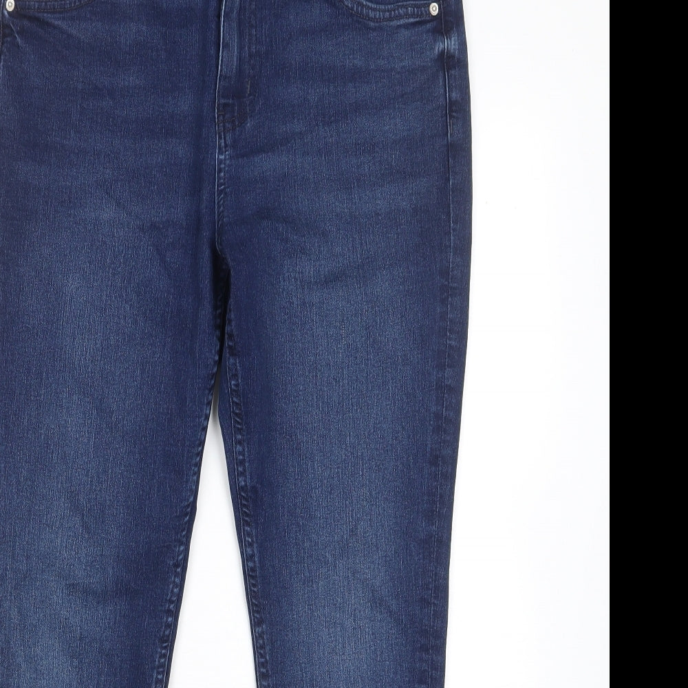 Marks and Spencer Womens Blue Cotton Skinny Jeans Size 12 L27 in Regular Zip - Pockets