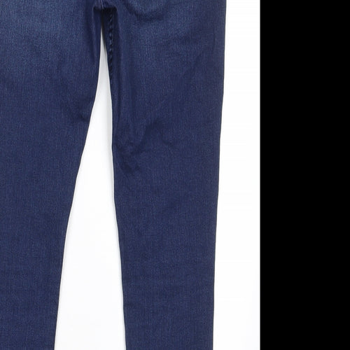 Marks and Spencer Womens Blue Cotton Skinny Jeans Size 12 L27 in Regular Zip - Pockets