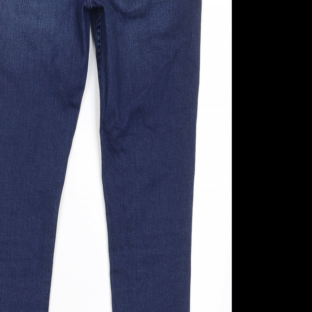 Marks and Spencer Womens Blue Cotton Skinny Jeans Size 12 L27 in Regular Zip - Pockets