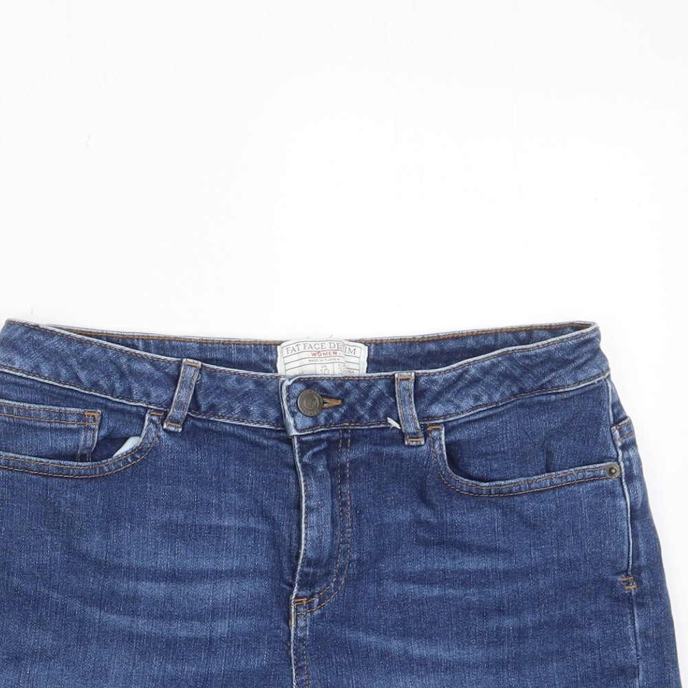 Fat Face Womens Blue Cotton Basic Shorts Size 10 L6 in Regular Zip - Pockets, Belt Loops