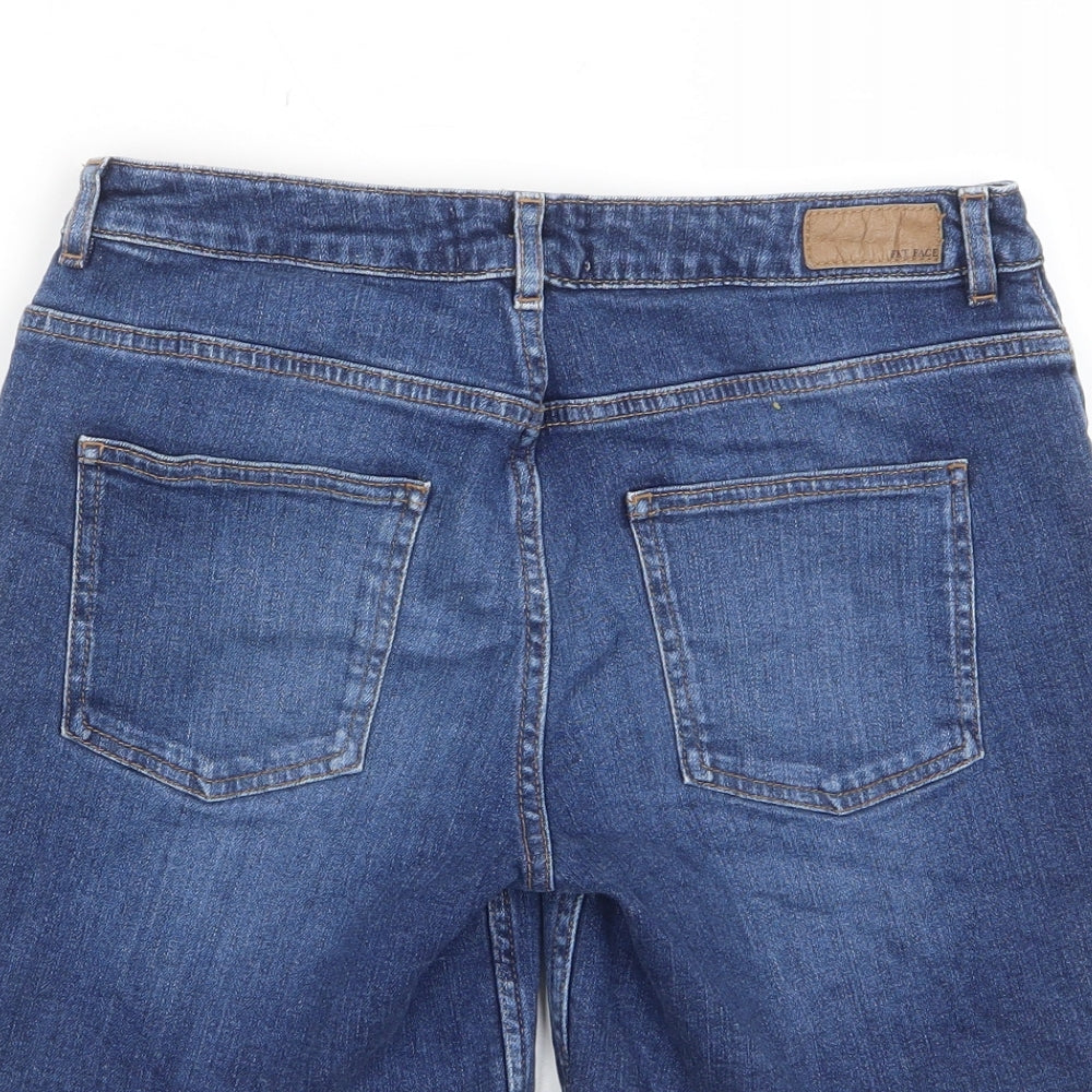 Fat Face Womens Blue Cotton Basic Shorts Size 10 L6 in Regular Zip - Pockets, Belt Loops