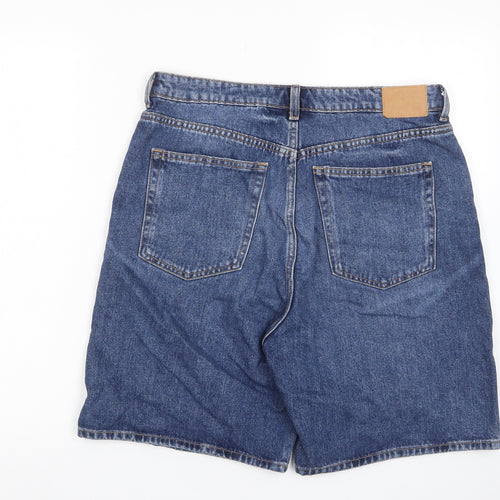 Weekday Womens Blue Cotton Boyfriend Shorts Size 31 in L8 in Regular Zip - Pockets, Logo