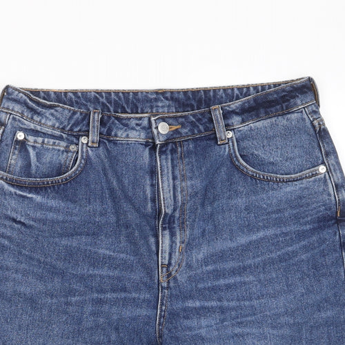 Weekday Womens Blue Cotton Boyfriend Shorts Size 31 in L8 in Regular Zip - Pockets, Logo