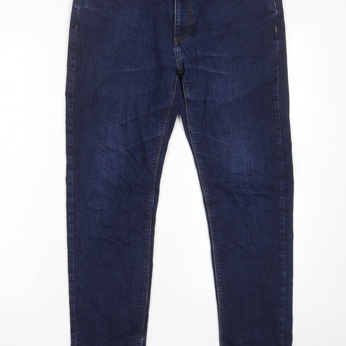 Marks and Spencer Mens Blue Cotton Straight Jeans Size 32 in L31 in Slim Zip - Pockets