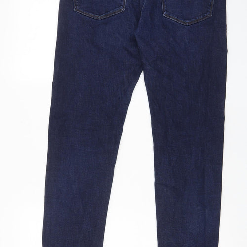 Marks and Spencer Mens Blue Cotton Straight Jeans Size 32 in L31 in Slim Zip - Pockets