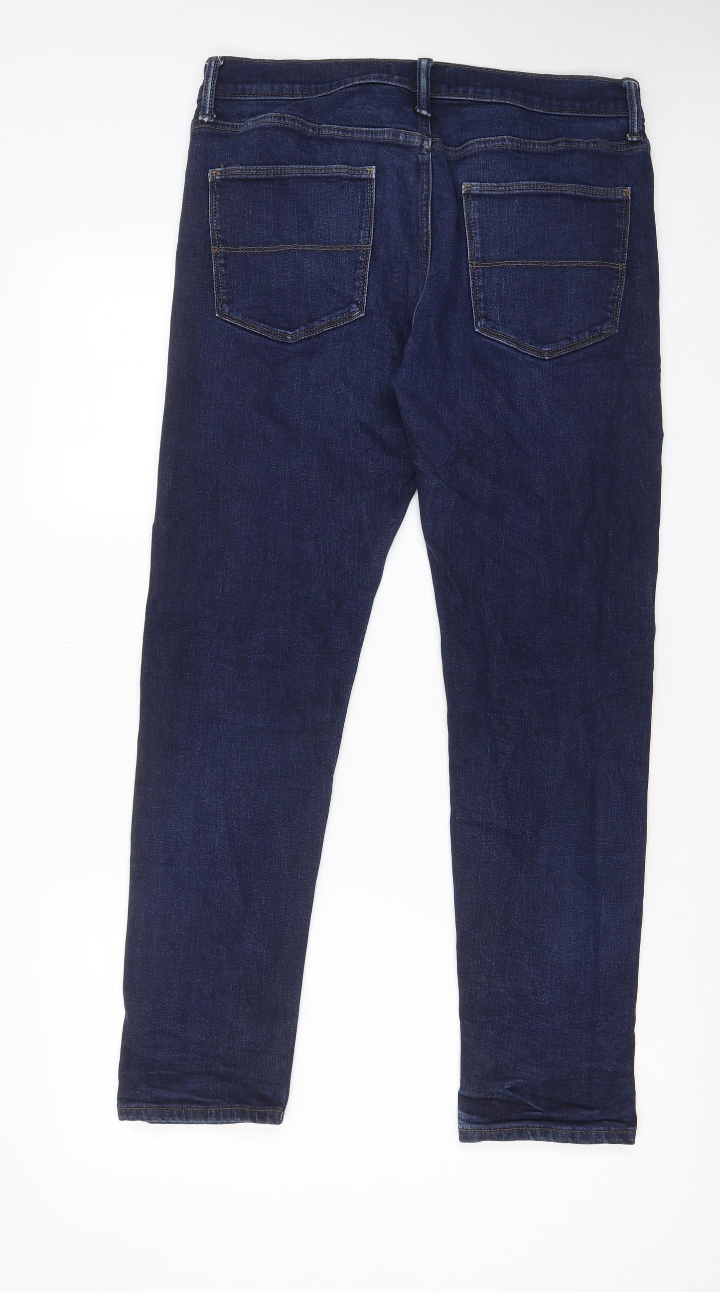 Marks and Spencer Mens Blue Cotton Straight Jeans Size 32 in L31 in Slim Zip - Pockets