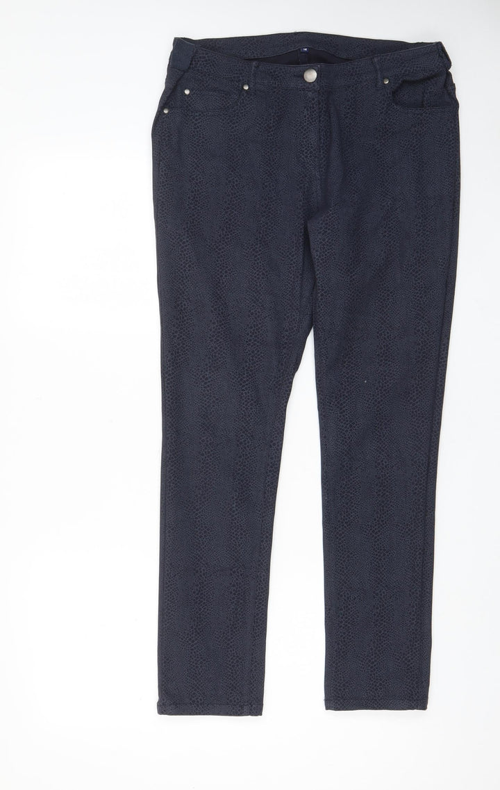 Grabal Arlok Womens Blue Animal Print Cotton Skinny Jeans Size 14 L29 in Regular Zip - Pockets