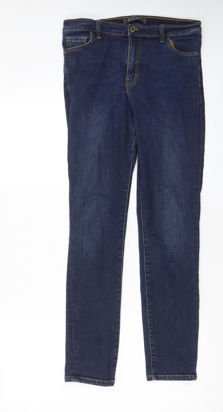 Outlander Womens Blue Cotton Straight Jeans Size 12 L28 in Regular Zip - Pockets