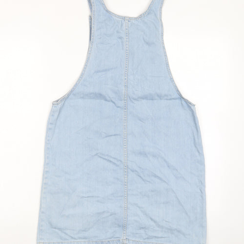 Denim & Co. Womens Blue Cotton Pinafore/Dungaree Dress Size 12 Scoop Neck Button - Pocket