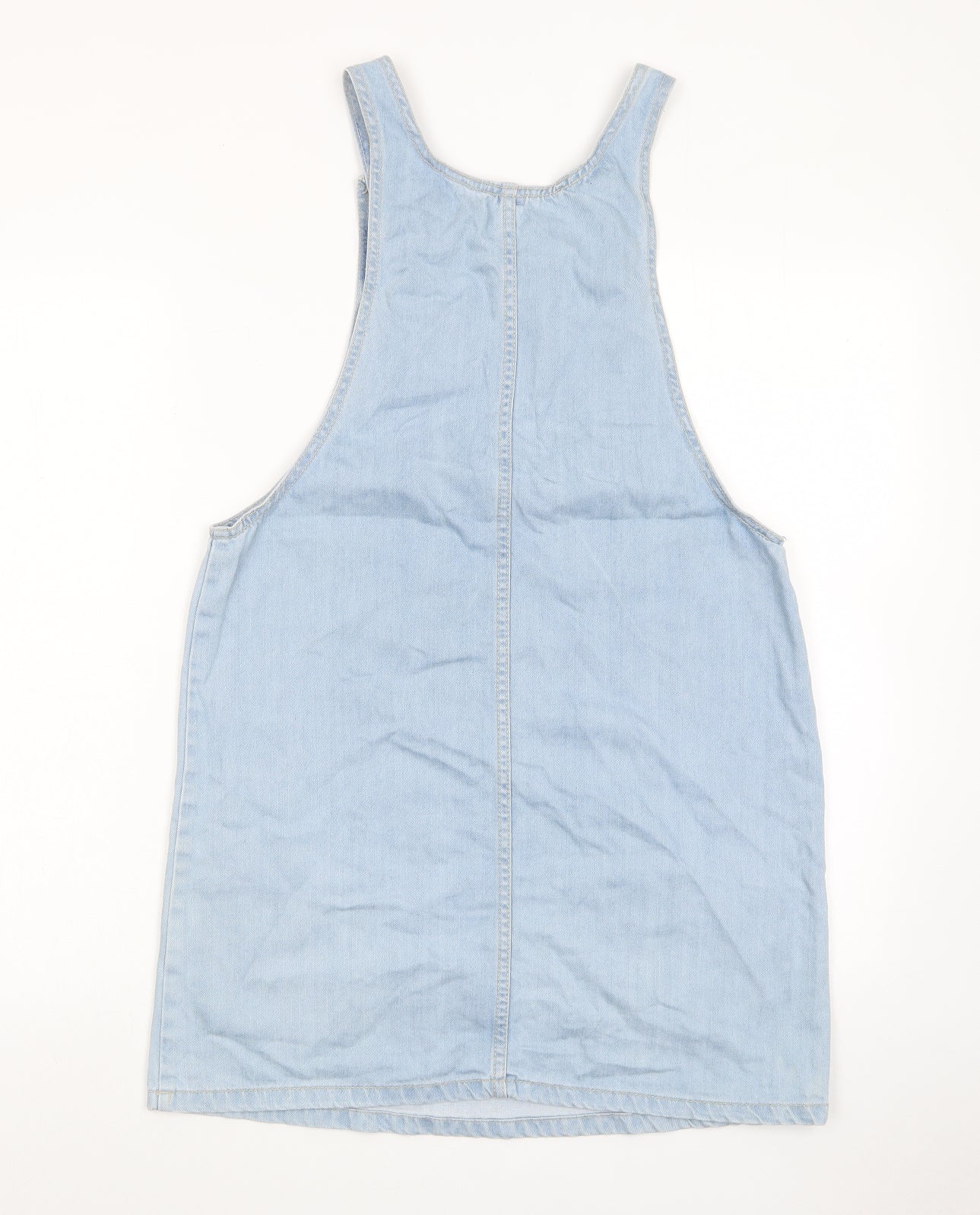 Denim & Co. Womens Blue Cotton Pinafore/Dungaree Dress Size 12 Scoop Neck Button - Pocket