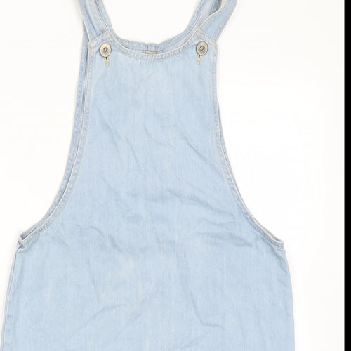 Denim & Co. Womens Blue Cotton Pinafore/Dungaree Dress Size 12 Scoop Neck Button - Pocket