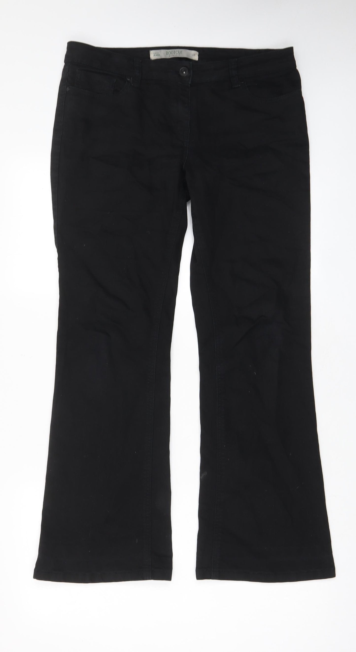 NEXT Womens Black Cotton Bootcut Jeans Size 12 L29 in Regular Zip - Pocket