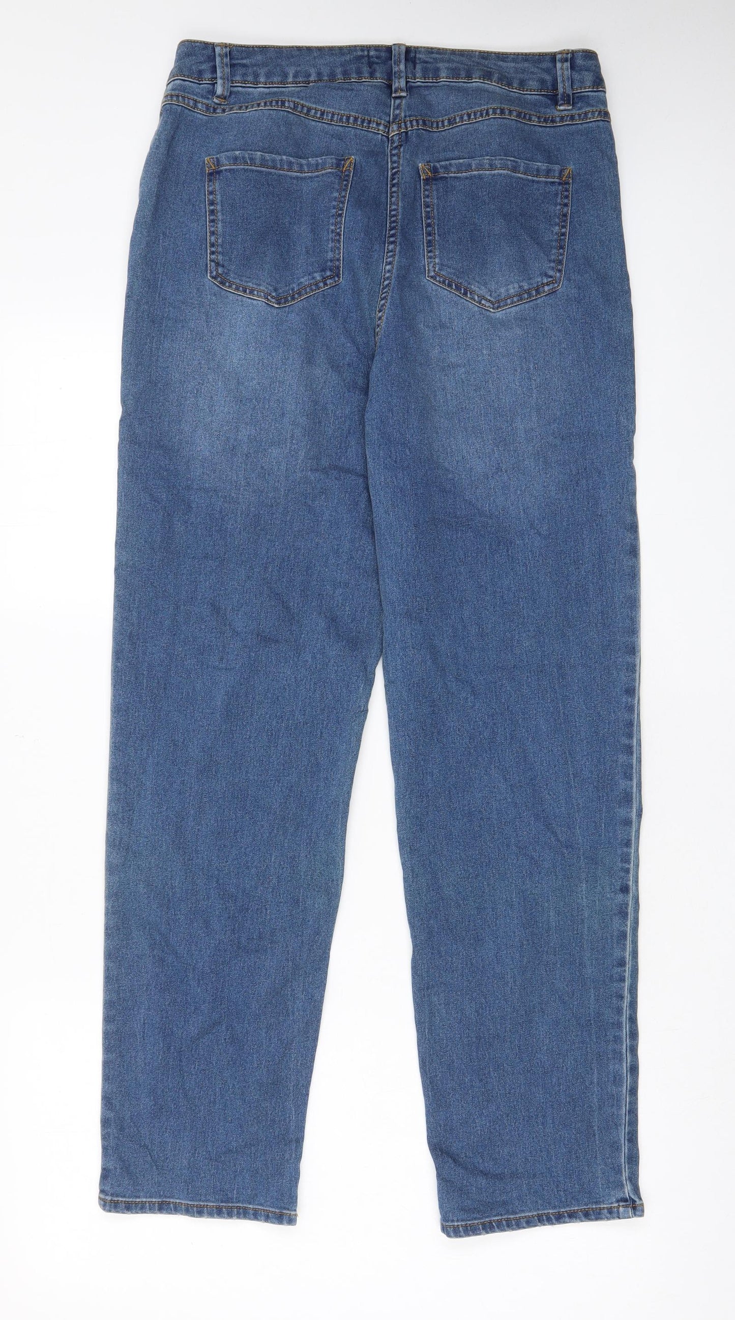 Papaya Womens Blue Cotton Straight Jeans Size 12 L30 in Regular Zip - Pockets