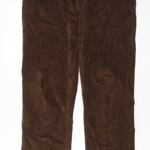 Union Blues Mens Brown Cotton Trousers Size 36 in L29 in Regular Zip - Short leg, Pockets