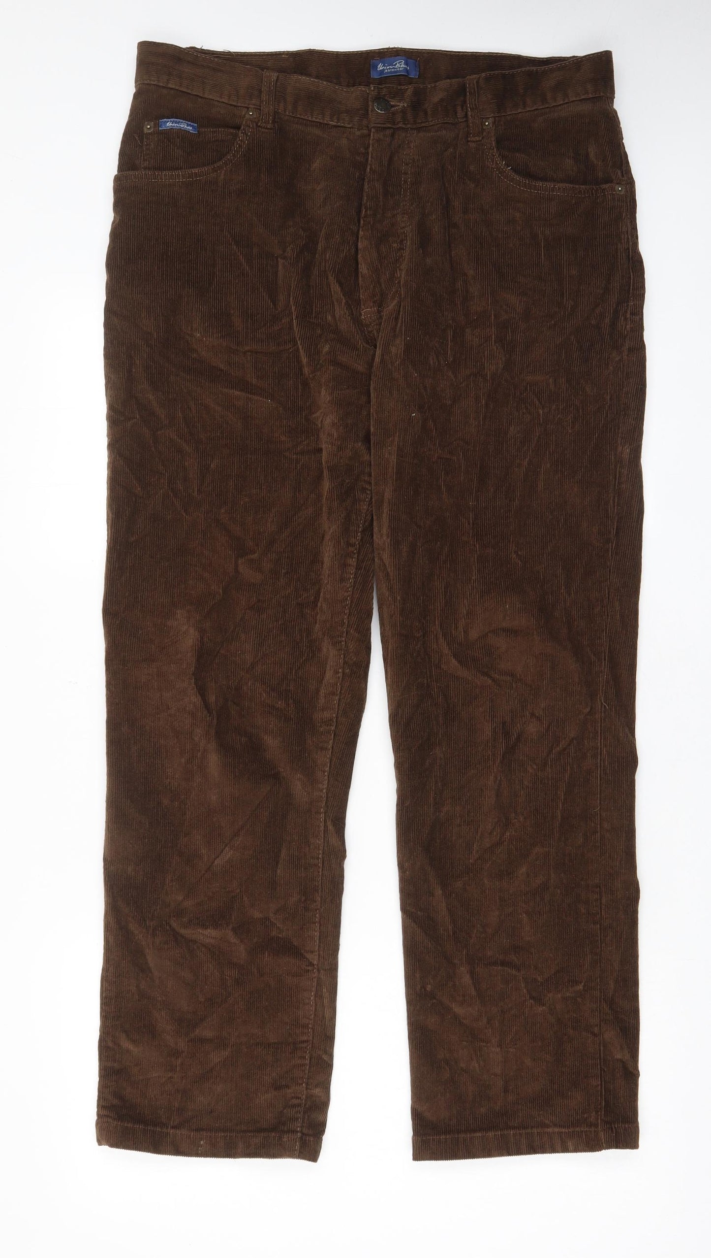 Union Blues Mens Brown Cotton Trousers Size 36 in L29 in Regular Zip - Short leg, Pockets