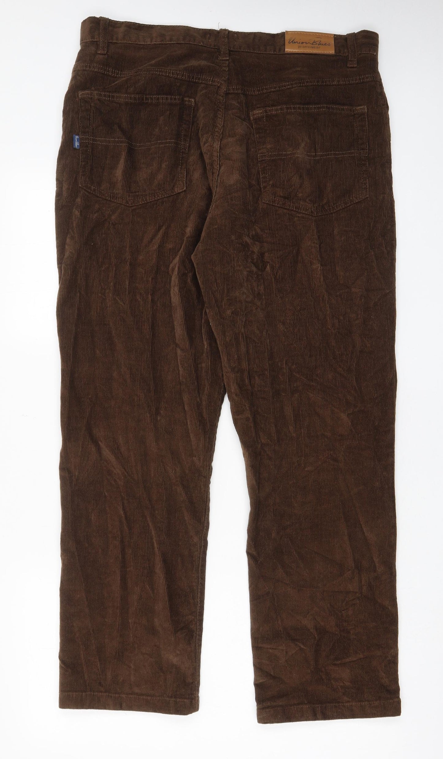 Union Blues Mens Brown Cotton Trousers Size 36 in L29 in Regular Zip - Short leg, Pockets