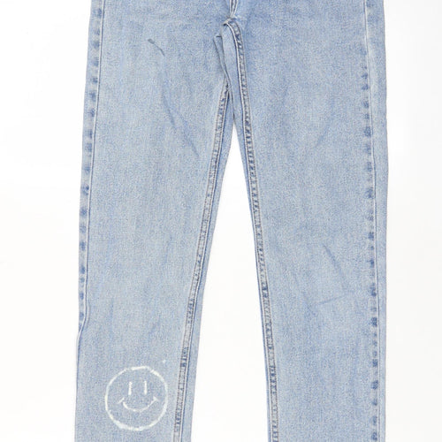 Denim & Co. Womens Blue Cotton Straight Jeans Size 4 L26 in Regular Zip - Pockets, Belt Loops