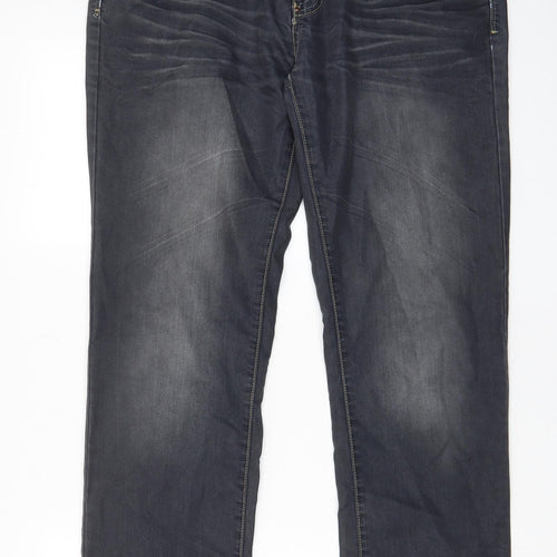 Crosshatch Mens Blue Cotton Straight Jeans Size 34 in L32 in Regular Zip - Pockets, Belt Loops, Logo