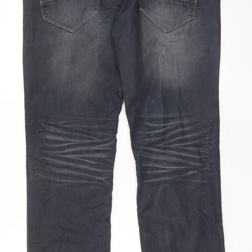 Crosshatch Mens Blue Cotton Straight Jeans Size 34 in L32 in Regular Zip - Pockets, Belt Loops, Logo