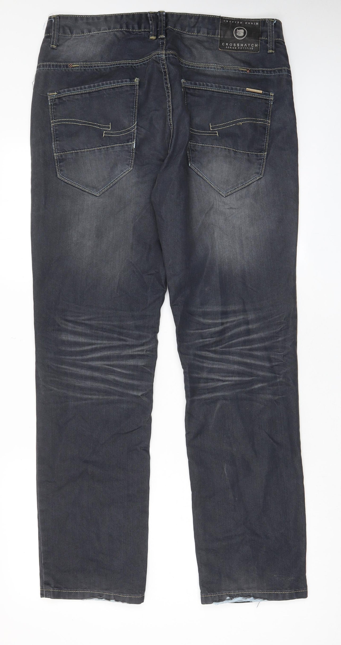 Crosshatch Mens Blue Cotton Straight Jeans Size 34 in L32 in Regular Zip - Pockets, Belt Loops, Logo