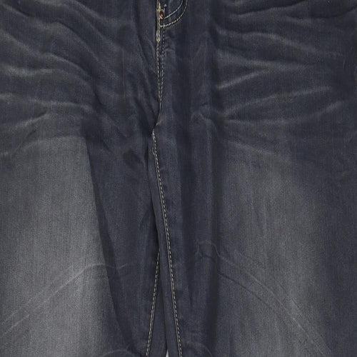Crosshatch Mens Blue Cotton Straight Jeans Size 34 in L32 in Regular Zip - Pockets, Belt Loops, Logo