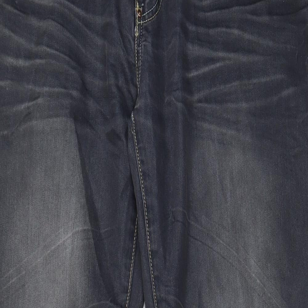Crosshatch Mens Blue Cotton Straight Jeans Size 34 in L32 in Regular Zip - Pockets, Belt Loops, Logo