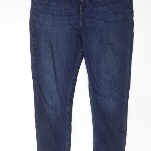 F&F Womens Blue Cotton Skinny Jeans Size 16 L26 in Regular Zip - Pockets