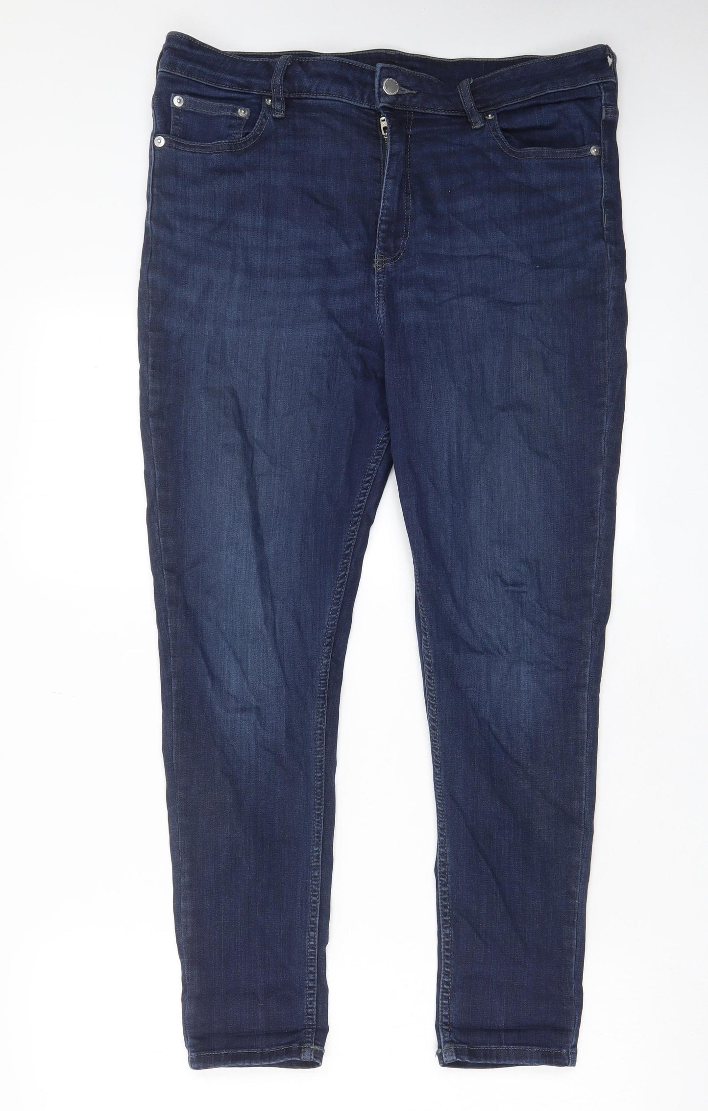 F&F Womens Blue Cotton Skinny Jeans Size 16 L26 in Regular Zip - Pockets