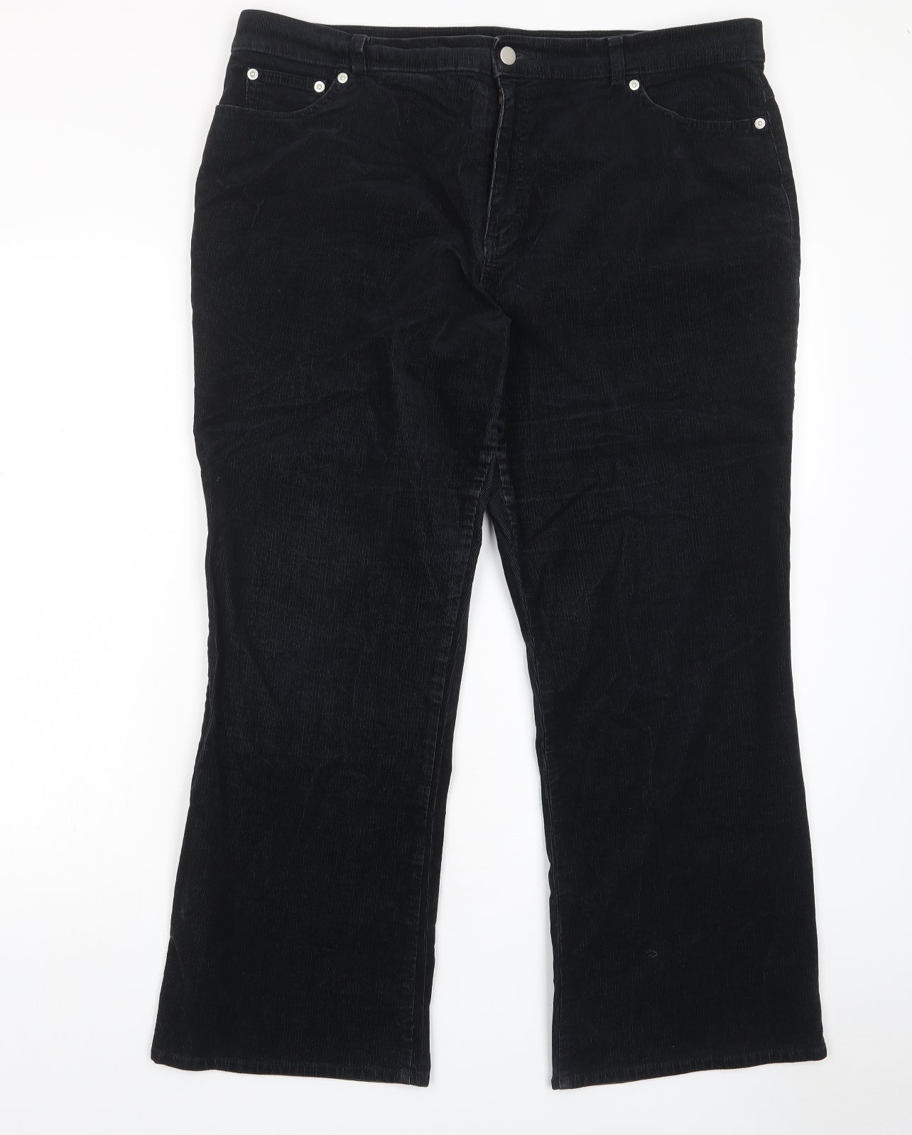 Marks and Spencer Womens Black Cotton Trousers Size 20 L28 in Regular Zip - Pockets