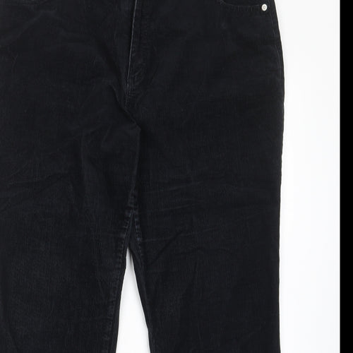 Marks and Spencer Womens Black Cotton Trousers Size 20 L28 in Regular Zip - Pockets