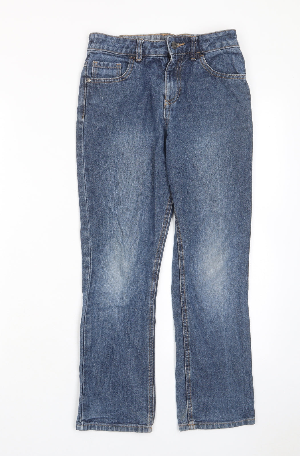 George Boys Blue Cotton Straight Jeans Size 10-11 Years L24 in Regular Zip - Pockets, Adjustable waist