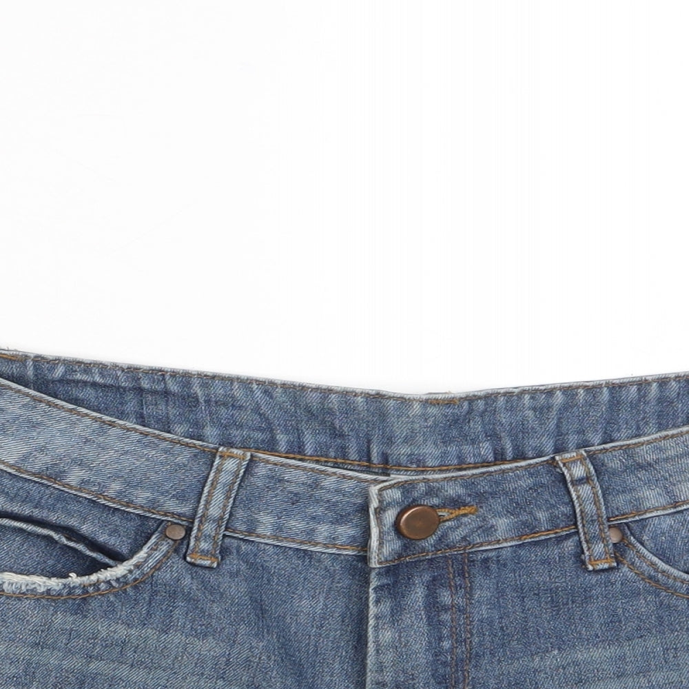 ASOS Womens Blue Cotton Basic Shorts Size 10 Regular Zip - Distressed, Pockets, Belt Loops