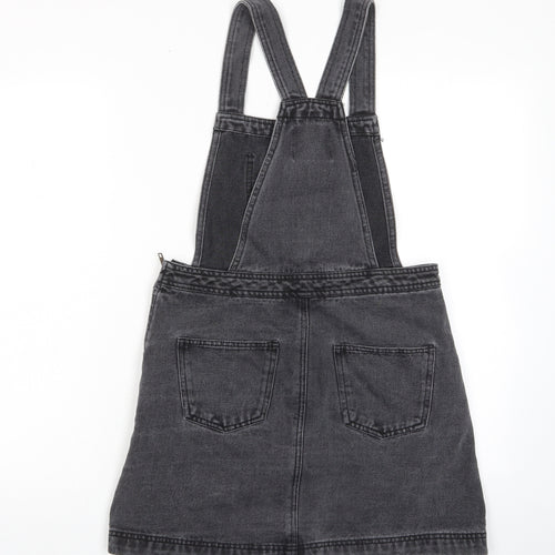 Denim & Co. Womens Grey Cotton Pinafore/Dungaree Dress Size 10 Square Neck Zip - Pockets, Zips
