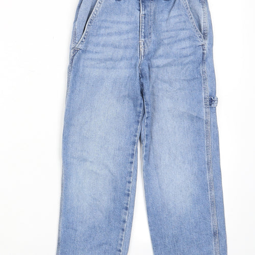 H&M Girls Blue Cotton Straight Jeans Size 6-7 Years L20 in Relaxed Zip - Pockets, Belt Loops