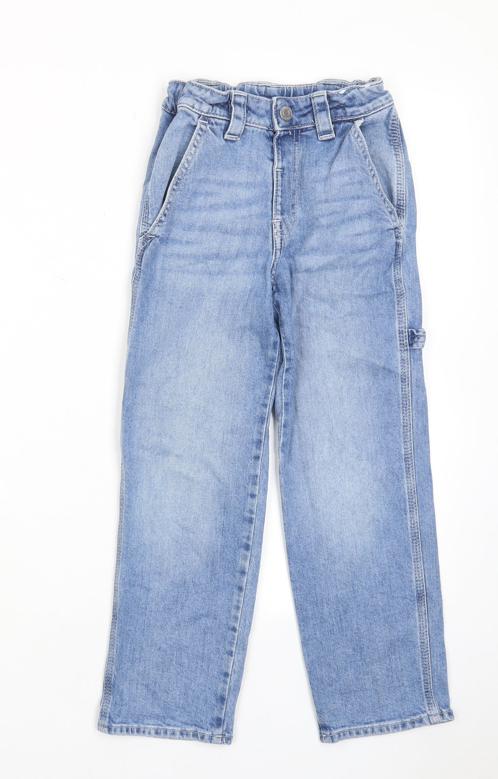 H&M Girls Blue Cotton Straight Jeans Size 6-7 Years L20 in Relaxed Zip - Pockets, Belt Loops
