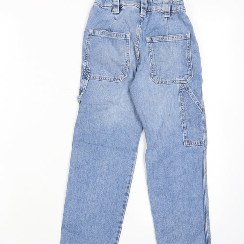 H&M Girls Blue Cotton Straight Jeans Size 6-7 Years L20 in Relaxed Zip - Pockets, Belt Loops