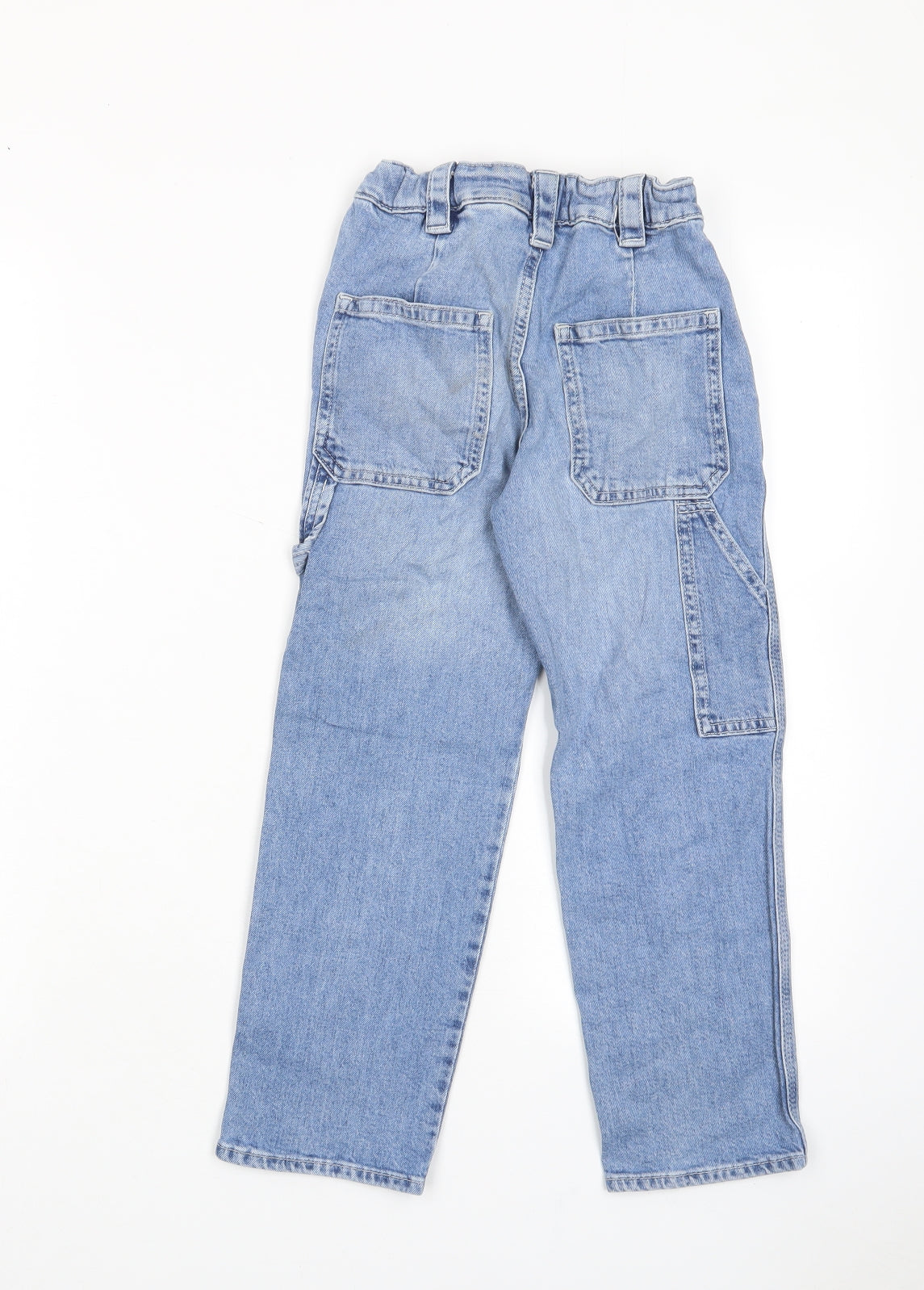 H&M Girls Blue Cotton Straight Jeans Size 6-7 Years L20 in Relaxed Zip - Pockets, Belt Loops