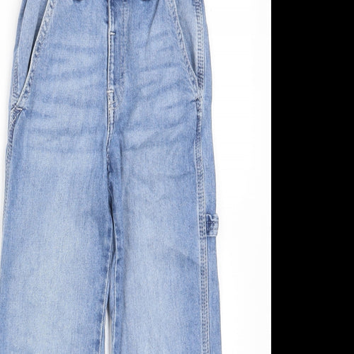 H&M Girls Blue Cotton Straight Jeans Size 6-7 Years L20 in Relaxed Zip - Pockets, Belt Loops