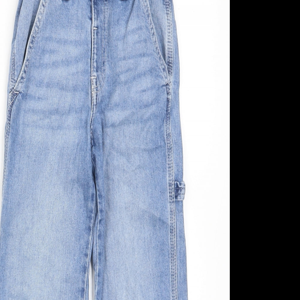 H&M Girls Blue Cotton Straight Jeans Size 6-7 Years L20 in Relaxed Zip - Pockets, Belt Loops