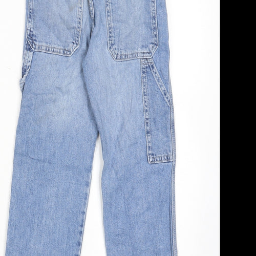 H&M Girls Blue Cotton Straight Jeans Size 6-7 Years L20 in Relaxed Zip - Pockets, Belt Loops