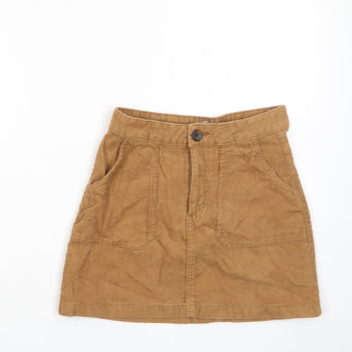 Denim & Co. Womens Brown Cotton A-Line Skirt Size 6 Button - Pockets
