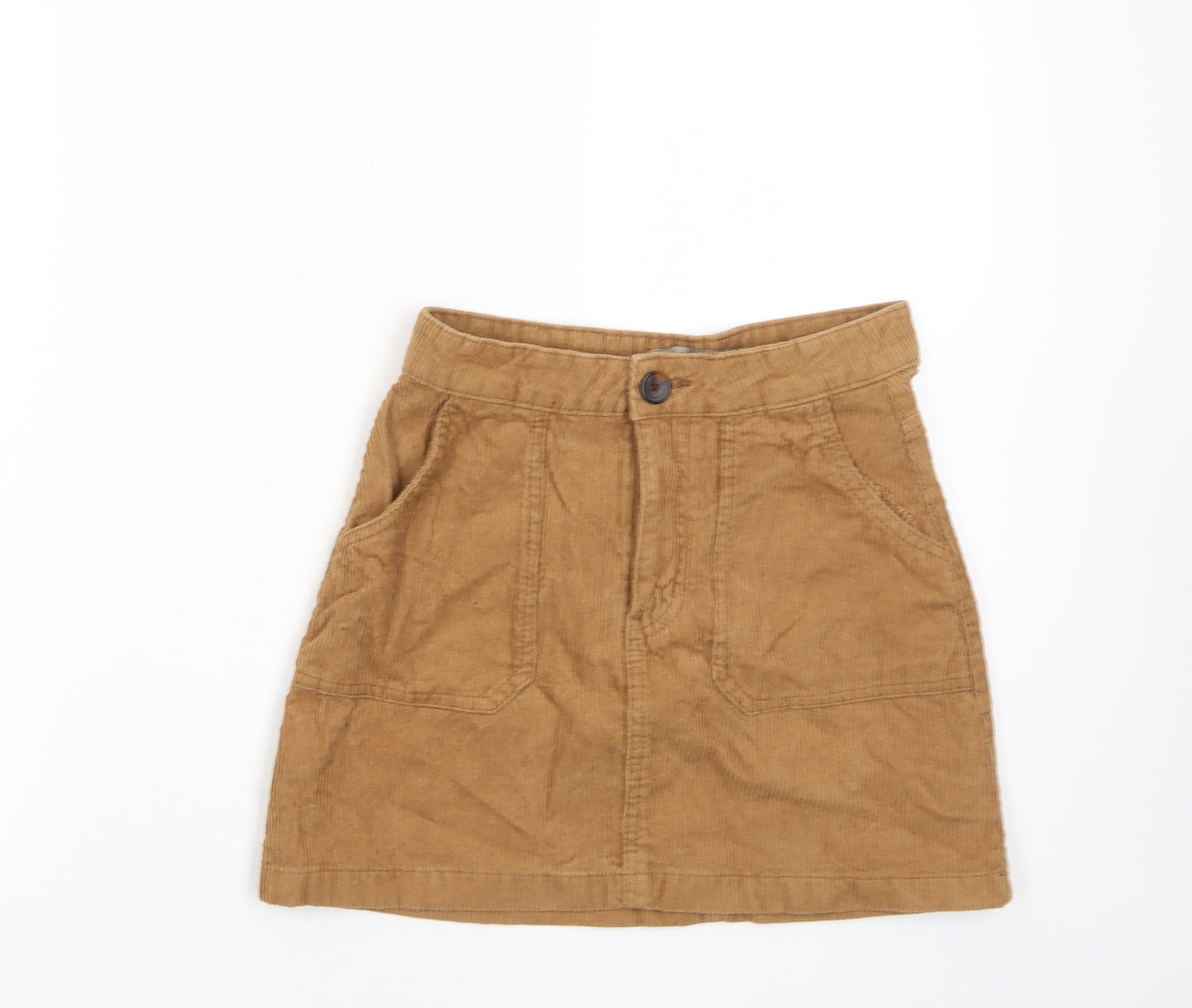 Denim & Co. Womens Brown Cotton A-Line Skirt Size 6 Button - Pockets