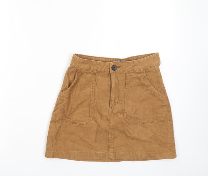 Denim & Co. Womens Brown Cotton A-Line Skirt Size 6 Button - Pockets